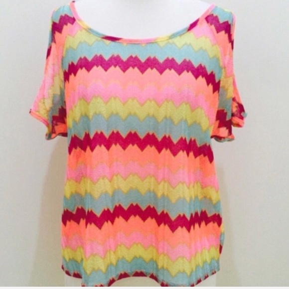 Forever 21 Pink and Orange Graphic Blouse - Picture 1 of 3